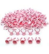 100PCS Pink Disposable Plastic Nail Art Tattoo Glue Rings Holder Eyelash Extension Rings Adhesive...