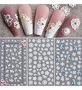 5D Nail Art Stickers, Acrylic Flower Embossed Nail Decals Elegant Wedding Design Manicure Decor F...