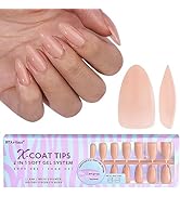 Almond Gel Nail Tips Medium - BTArtboxnails Nude Peach Soft Gel Nail Tips, 2 in 1 Neutral X-coat ...