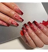 Halloween Press on Nails Coffin Fake Nails Full Cover Terror Red Blood Droplet False Nails Glossy...
