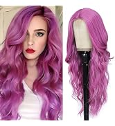 Long Purple Wig for Women 26Inch Wavy Curly Hair Wigs Synthetic Hair Replacement Wig Heat Resista...
