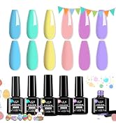 LKE Pastel Gel Nail Polish Kit Spring Easter Gel Polish Set 6 Color Red Pink Purple Blue Green Br...