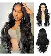 SAPPHIREWIGS Black Lace Front Wig Long Wavy Synthetic Wig Silky Heat Resistant Glueless 13x3 Synt...