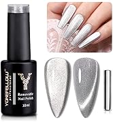 YOKE FELLOW Cat Eye Gel Nail Polish, Silver Wide Cat Eye Soak Off UV LED Nail Polish Salon Manicu...