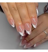ArtiClaws Press On Nails Short, French Tip Press On Nails Almond, Supremely Fit & Natural Reusabl...