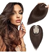 S-noilite Hair Toppers for Women Real Human Hair Topper No Bangs #2 Dark Brown 8 Inch Hair Pieces...