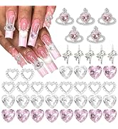 RODAKY 40PCS Pink Nail Charms 3D Heart Charms Valentine's Day Silver Starlight Nail Decorations S...