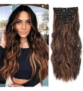 NAYOO Clip in Hair Extensions for Women 20 Inch Long Wavy curly Auburn Mix Chestnut Hair Extensio...