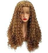 Wiginway Synthetic Lace Front Long Afro Kinky Curly Wigs For Women Strawberry Blonde With Babyhai...