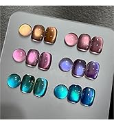 GAOY Glitter Cat Eye Gel Nail Polish Set with Magnet Colorful Galaxy for Holographic Cat Eye, Sal...