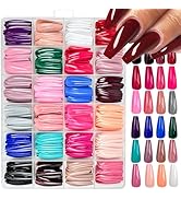 576Pcs Long Press on Nails Coffin Fake Nails Solid Color False Nails Full Cover Glossy Acrylic Gl...