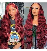 30 Inch 99j Burgundy Body Wave Lace Front Wigs Human Hair Wine Red Colored Body Wave Wig Brazilia...