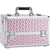 Joligrace Makeup Train Case 13.5-Inch Professional Cosmetic Organizer Aluminum Storage Box with 4...