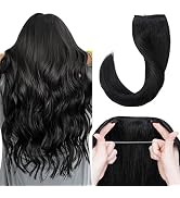 MY-LADY Invisible Wire Hair Extensions Real Human Hair 20 Inch Jet Black with Transparent Wire Ad...