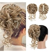 S-noilite 1PCS Claw Clip Messy Bun Hair Pieces Tousled Updo Fake Hair Bun with Elastic Hair Bands...