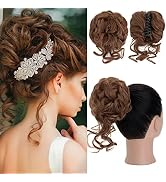 S-noilite 1PCS Claw Clip Messy Bun Hair Pieces Tousled Updo Fake Hair Bun with Elastic Hair Bands...