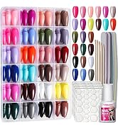 FANDAMEI Press on Nails Almond, 24 Colors 576PCS Press on Nails Medium Almond, Acrylic Medium Fak...