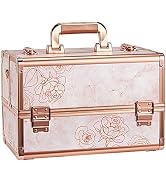 Joligrace Makeup Train Case 13.5-Inch Professional Cosmetic Organizer Aluminum Storage Box with 4...