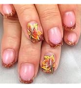 Fall French Tip Press on Nails Short Red False Nails Square Fake Nails with Maple Leaves Design G...