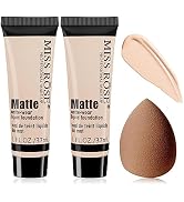 2 Pcs Matte Oil Control Foundation, Full Coverage Foundation Liquid Concealer Contour, Durable Fl...