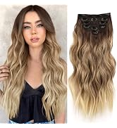 NAYOO Clip in Hair Extensions for Women 20 Inch Long Wavy Curly Ombre Brown to Blonde Hair Extens...