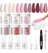 ROSALIND 13PCS Dip Nails Powder Starter Kit, 6 Colors Dip Powder Nail Kit White Pink Glitter Seri...