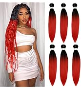 6Pack Easy Braid Pre Stretched Braiding Hair Ombre Red Color 24inch Yaki Texture EZ Braids Hot Wa...