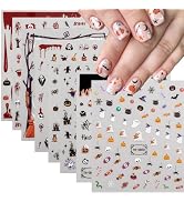 8 Sheets Halloween Nail Art Stickers Decals 3D Self-Adhesive Cute Pumpkin Horror Scream Skull Bat...