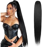 REECHO Ponytail Extension Long Straight Drawstring Fake Pony Tails Hair Extensions Natural Soft H...