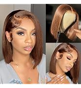 13X4 Pre Plucked #4 Brown Bob Lace Frontal Wig Straight Glueless 100% unprocessed Human Hair Wigs...