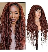 ANNISOUL Copper Faux Locs Wigs for Black Women Curly Goddess Faux Locs Crochet Hair Full Lace Bra...