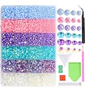 RODAKY 24000pcs Mix Color Pearls Rhinestones for Craft 3/4/5/6mm Flatback Round Jelly Rhinestone ...