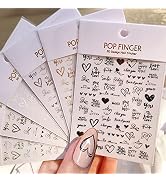 6 Sheets Heart Nail Art Stickers - Letters Nail Decals 3D Self-Adhesive Valentine's Day Nail Art ...