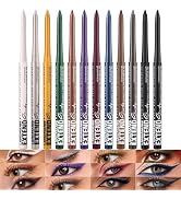 LANGMANNI 12Pcs Metal Colorful Eyeliner Pencil Set - Matte & Shimmer Eye Makeup,Smooth Use Long-L...