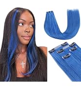 Lashey Seamless Clip in Hair Extensions Human Hair 37g 4pcs Blue Hair Extensions Real Human Hair ...