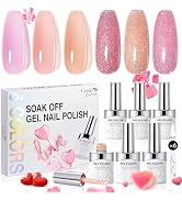 Candy Lover Jelly Pink Gel Nail Polish 6 Gel Colors Gel Polish Kit, Long Lasting UV Gel Nail Poli...