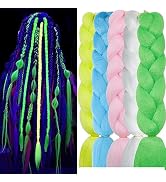 Ms Aloe Colorful Braiding Hair Glow in Dark Hair Extensions Kanekalon Jumbo Braiding Hair 5PCS Lu...