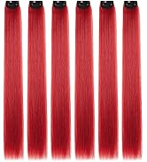 Red Hair Extensions,HJPJHTM Colored Hair Extensions,6pcs Party Highlights Clip in Hair Extensions...