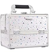 Joligrace Makeup Train Case Cosmetic Box 2-Tier Tray Jewelry Storage Organizer with Mirror Key Lo...