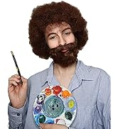 ALLAURA 80's Painter Boss Ross Wig & Beard – – 100% Realistic Curly Brown Afro Costume Wig for Me...