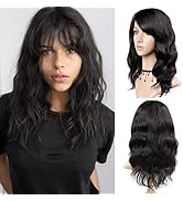 WIGNEE 100% Virgin Human Hair Natural Wave Wigs with Bangs Brazilian Human Hair Wave Wigs Natural...
