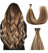 Sunya I Tip Hair Extensions Human Hair Brown 18 Inch Dark Brown Highlight Caramel Blonde Pre Bond...