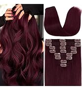 S-noilite Clip in Hair Extensions Human Hair Clip in Human Hiar Short Wine Red Hair 8 Pieces 18 C...