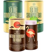 Tea Tree Shampoo and Conditioner Bar Set and All Natural Coconut and Vanilla Aluminum Free Deodor...