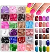 576Pcs Press on Nails Short Square Fake Nails Solid Color False Nails Full Cover Glossy Acrylic G...