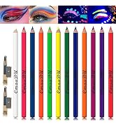 12 Colors UV Glow Neon Eyeliner Pen Set, Colorful Crayon Fluorescent Face Body Paint, Matte Rainb...