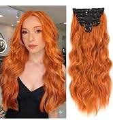 NAYOO Clip in Hair Extensions for Women 20 Inch Long Wavy Curly Ginger Orange Hair Extension Full...