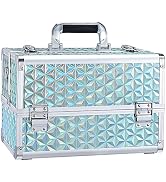 Joligrace Makeup Train Case 13.5-Inch Professional Cosmetic Organizer Aluminum Storage Box with 4...