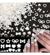RODAKY 1000PCS White Nail Charms 3D Heart Bow Star Nail Art Studs Flower Charms Flatback Pearls R...