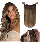 LaaVoo Fish Wire Human Hair Extension Balayage Light Brown Ombre Golden Blonde Fish Line One Piec...